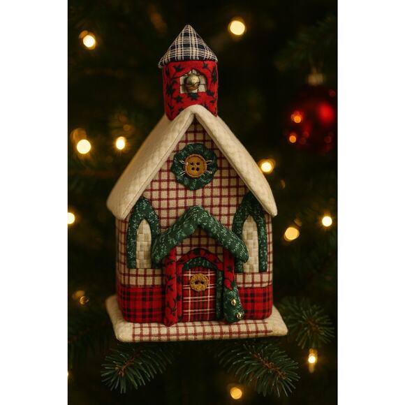 Quilted Fabric Christmas Church Village House w/ Box – Christmas Traditions - Picture 1 of 9